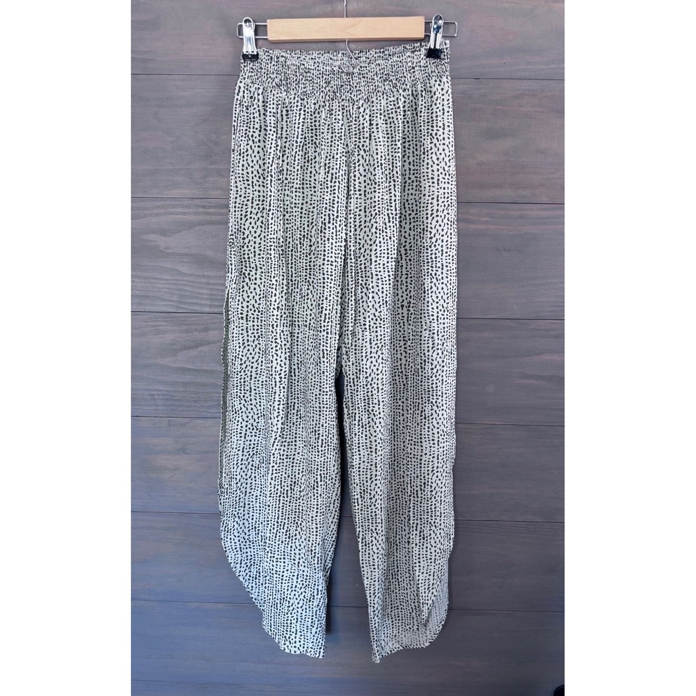 Khush Sky Pant Black White Animal Dot Print Smocked Waist Tulip Leg Pants Medium